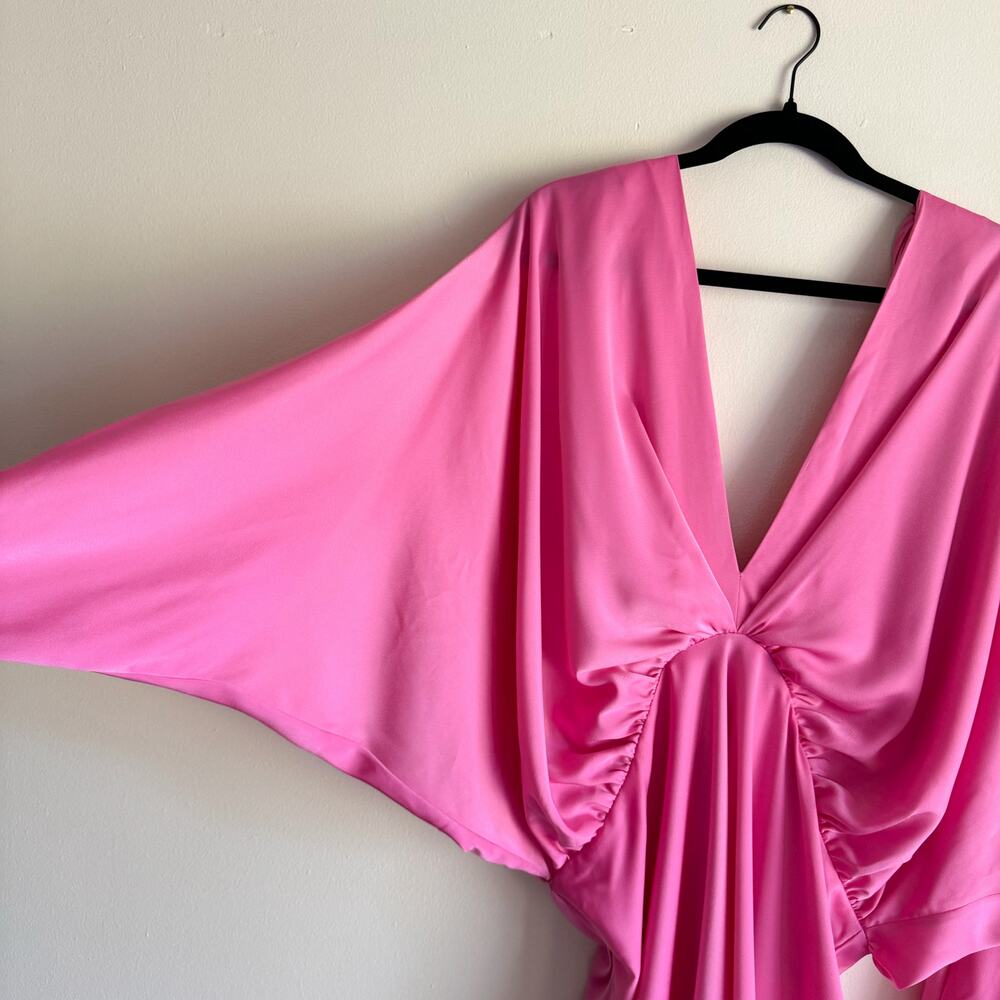 ASOS Curve Bright Pink V-Neck Ruched Mini Dress - Picture 2 of 9